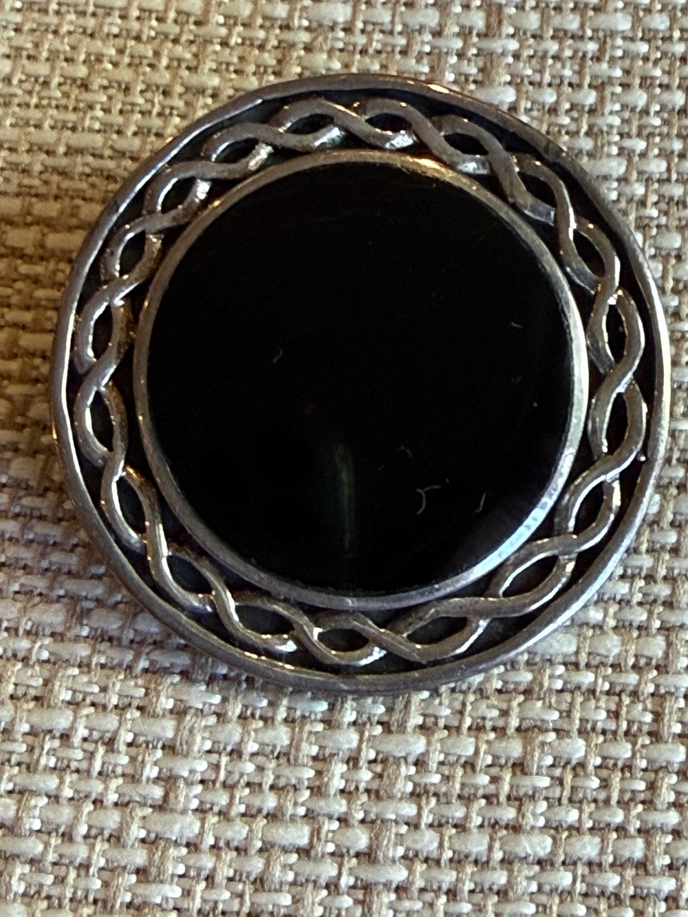 Vintage 925 Sterling Silver Celtic Knot Black Onyx Brooch Pendant